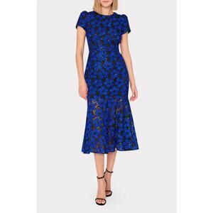 Milly Tahlia Tulle Embroidery Dress in Cobalt/Black